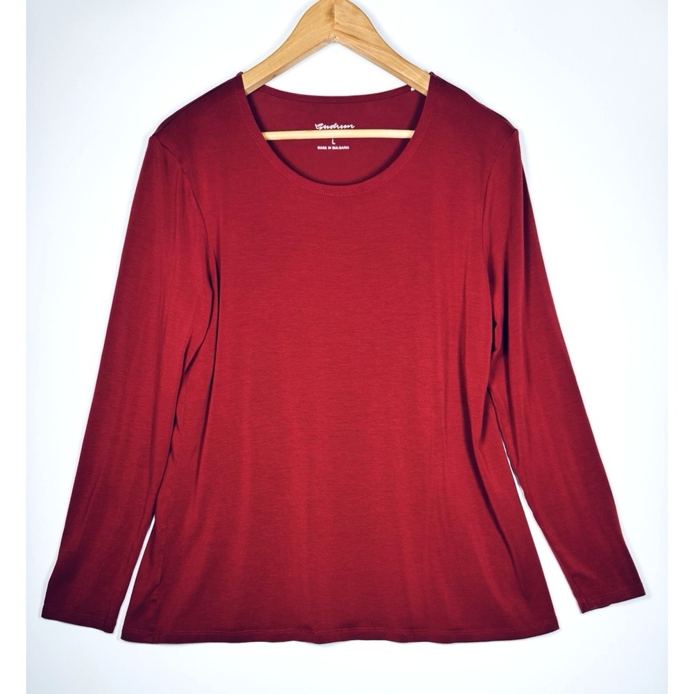 Gudrun Sjoden Top Womens Large Red Lyocell Stretch Long Sleeve‎ Minimalist Boho
